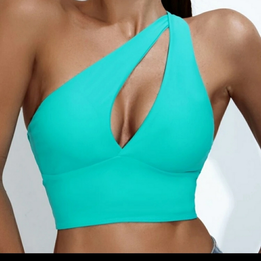 💙Shein Medium Bikini Swim Top Teal Turquoise One Shoulder